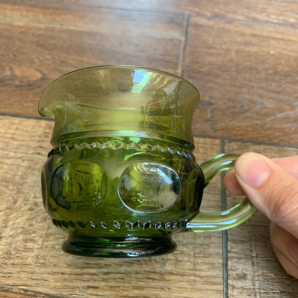 Vintage Colony "Color crown green" glass creamer 3" Tall